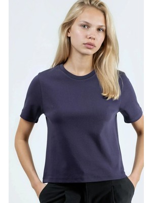 Hiccup Kadın BUSEM Bisiklet Yaka Pamuklu Tişört Lacivert