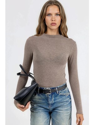 Hiccup Kadınlar BUSEM Uzun Kollu Slim Fit Bluz Taba Doğal