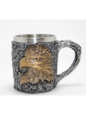 HERŞEYBURDAMODA 3D Kabartmalı Kartal Büstü Paslanmaz Çelik Kupa Bardak ALK4474