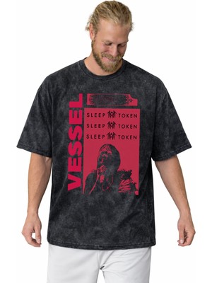 Sevbano Tasarım Vessel Sleep Token Rock Metal Müzik Grubu Baskılı Unisex Oversize Vintage Yıkamalı Tişört