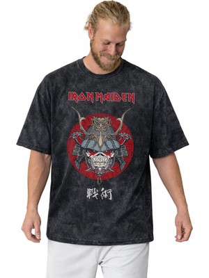 Sevbano Iron Maiden Rock Metal Müzik Grubu Baskılı Unisex Oversize Vintage Yıkamalı Tişört