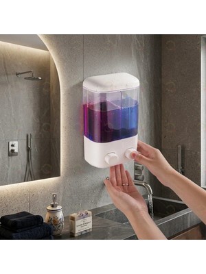 MAİN SHOP 1 Adet Yapışkanlı Banyo Sabunluğu 1000 ml Sızdırmaz Basmalı Düğme Tasarımı 2 Bölmeli Sabunluk M-55