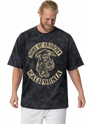 Sevbano Sons Of Anarchy Rock Metal Müzik Grubu Baskılı Unisex Oversize Vintage Yıkamalı Tişört