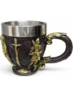 HERŞEYBURDAMODA Şövalye Kabartmalı 3D Paslanmaz Çelik Kupa Bardak ALK4476
