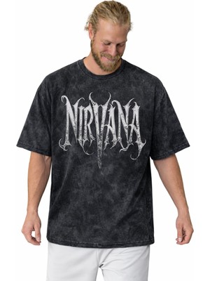 Sevbano Nirvana Rock Metal Müzik Grubu Baskılı Unisex Oversize Vintage Yıkamalı Tişört