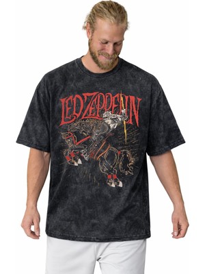 Sevbano LED Zeppelin Rock Metal Müzik Grubu Baskılı Unisex Oversize Vintage Yıkamalı Tişört