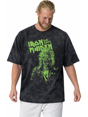 Sevbano Iron Maiden Rock Metal Müzik Grubu Baskılı Unisex Oversize Vintage Yıkamalı Tişört