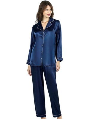 Hsc Bilişim Aria's Closet Lacivert Ikili Saten Gecelik Pijama Takımı 7647