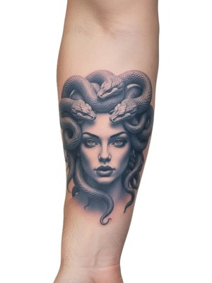 1 Ay Kalıcı 24 Saat Sonra Kararan Medusa ve Yılanlar Model Geçici Dövme Tattoo