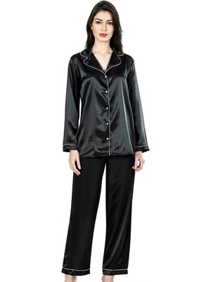 Hsc Bilişim Aria's Closet Siyah Ikili Saten Gecelik Pijama Takımı 7647