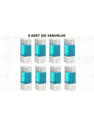 MAİN SHOP 8 Adet Duvara Monte Sabunluk Delme Gerektirmez Şeffaf Hazneli Basmalı Sıvı Sabunluk 350 ml M-53
