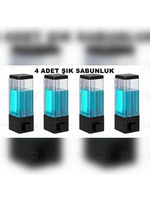 MAİN SHOP 4 Adet Duvara Monte Sabunluk Delme Gerektirmez Şeffaf Hazneli Basmalı Sıvı Sabunluk 350 ml M-53