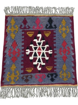 Zehra Abla Halı Vintage El Dokuma Kare Köşe Sandalye Minderi Pınarbaşı Kayseri Yün Kilim 6952