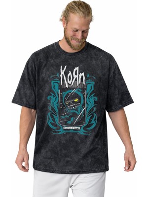 Sevbano Korn Rock Metal Müzik Grubu Baskılı Unisex Oversize Vintage Yıkamalı Tişört