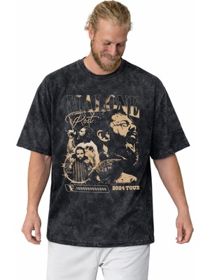 Sevbano Tasarım Post Malone Rapper Şarkıcı Baskılı Unisex Oversize Vintage Yıkamalı Tişört