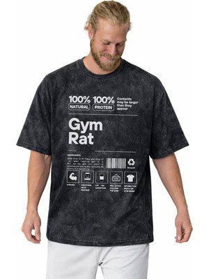 Sevbano Gym Rat Fitness Bodybuilding Sporcu Gym Baskılı Unisex Oversize Vintage Yıkamalı Tişört