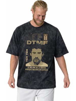 Sevbano Tasarım Bad Bunny Rapper Şarkıcı Baskılı Unisex Oversize Vintage Yıkamalı Tişört