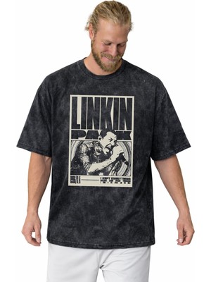 Sevbano Linkin Park Rock Metal Müzik Grubu Baskılı Unisex Oversize Vintage Yıkamalı Tişört
