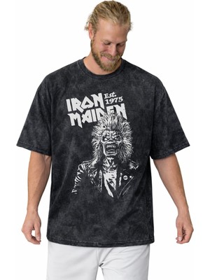 Sevbano Tasarım Iron Maiden Rock Metal Müzik Grubu Baskılı Unisex Oversize Vintage Yıkamalı Tişört
