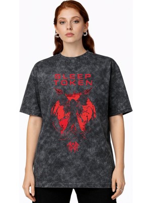 Sevbano Sleep Token Rock Metal Müzik Grubu Baskılı Unisex Oversize Vintage Yıkamalı Tişört