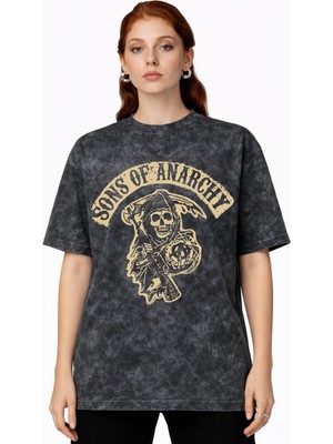 Sevbano Tasarım Sons Of Anarchy Rock Metal Müzik Grubu Baskılı Unisex Oversize Vintage Yıkamalı Tişört