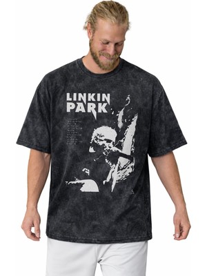 Sevbano Tasarım Linkin Park Rock Metal Müzik Grubu Baskılı Unisex Oversize Vintage Yıkamalı Tişört