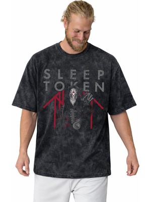 Sevbano Sleep Token Rock Metal Müzik Grubu Baskılı Unisex Oversize Vintage Yıkamalı Tişört