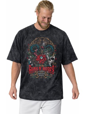 Sevbano Guns N' Roses Rock Metal Müzik Grubu Baskılı Unisex Oversize Vintage Yıkamalı Tişört