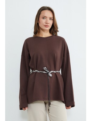 FullaModa Kemerli Yırtmaçlı Geniş Kol Tunik