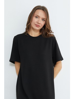 FullaModa Basic Bisiklet Yaka Midi Boy Modal Elbise