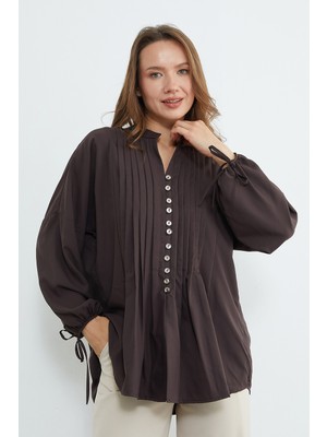 FullaModa Fullamodest Pileli Kolu Bağlamalı Gömlek