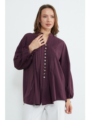 FullaModa Fullamodest Pileli Kolu Bağlamalı Gömlek