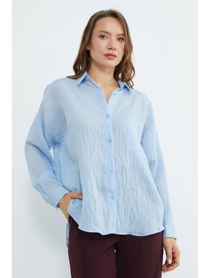 FullaModa Tek Cepli Çapraz Düğmeli Oversize Gömlek