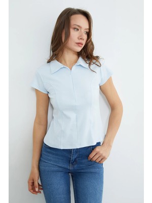 FullaModa Basic Yarım Fermuarlı Polo Yaka Slim Fit Tişört