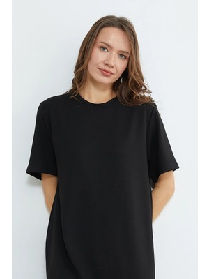 FullaModa Basic Bisiklet Yaka Midi Boy Modal Elbise