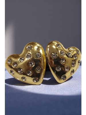 Katilus Gold Renk Trend Tombul Kalp Küpe Kadın Şık Küpe