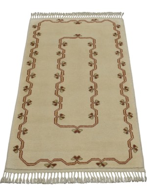 Zehra Abla Halı Yeni El Dokuma Sade Tek Renk Krem Bej Milas Yün Halı 6995