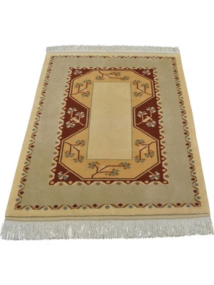 Zehra Abla Halı Yeni El Dokuma Modern Tasarım Sade Bej Krem Milas Yün Halı 6984