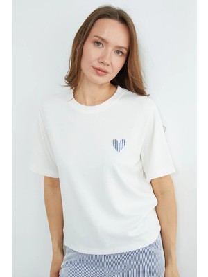 FullaModa Çizgili Bisiklet Yaka Cepli 2 Li Takım