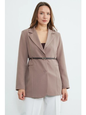 FullaModa Kemerli Omuz Vatkalı Blazer Ceket
