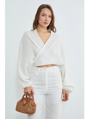 FullaModa Önü Bağlamalı Yarasa Kol Bluz