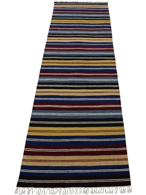 Zehra Abla Halı Yeni El Dokuması Çok Renkli Çubuklu Hatay Yün Yolluk Kilim 7007