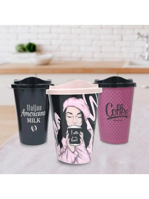 MiraLive 3 Adet Kahve Bardağı Seti Dekoratif Plastik Kahve Muhafaza Bardağı (4887)