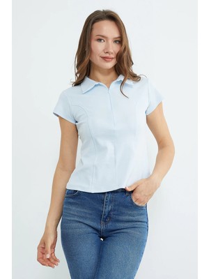 FullaModa Basic Yarım Fermuarlı Polo Yaka Slim Fit Tişört