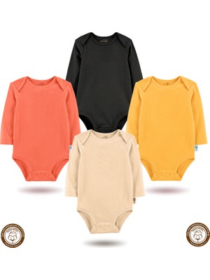 Mahfel 4'lü Uzun Kollu %100 Pamuk Premium Seri Çıtçıtlı Bebek Body Zıbın 07