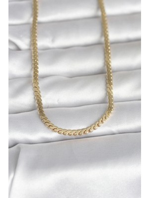 MiraLive cm 14K Gold Renk Yassı Ezme Zincir Model 60 cm Kadın Kolye - TJ-BKO10996