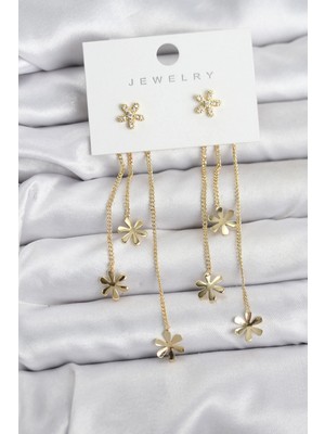 MiraLive Papatya Model Gold Renk Pirinç Sallantılı Kadın Küpe - TJ-BKP11467