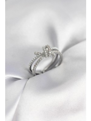 MiraLive Gümüş Renk Incili Zirkon Taşlı Düğüm Kadın Yüzük - TJ-BYK3949