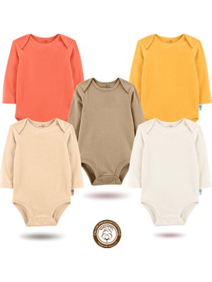 Mahfel 5'li Uzun Kollu %100 Pamuk Premium Seri Çıtçıtlı Bebek Body Zıbın 07