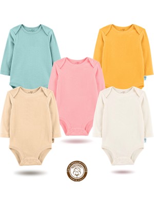 Mahfel 5'li Uzun Kollu %100 Pamuk Premium Seri Çıtçıtlı Bebek Body Zıbın 10